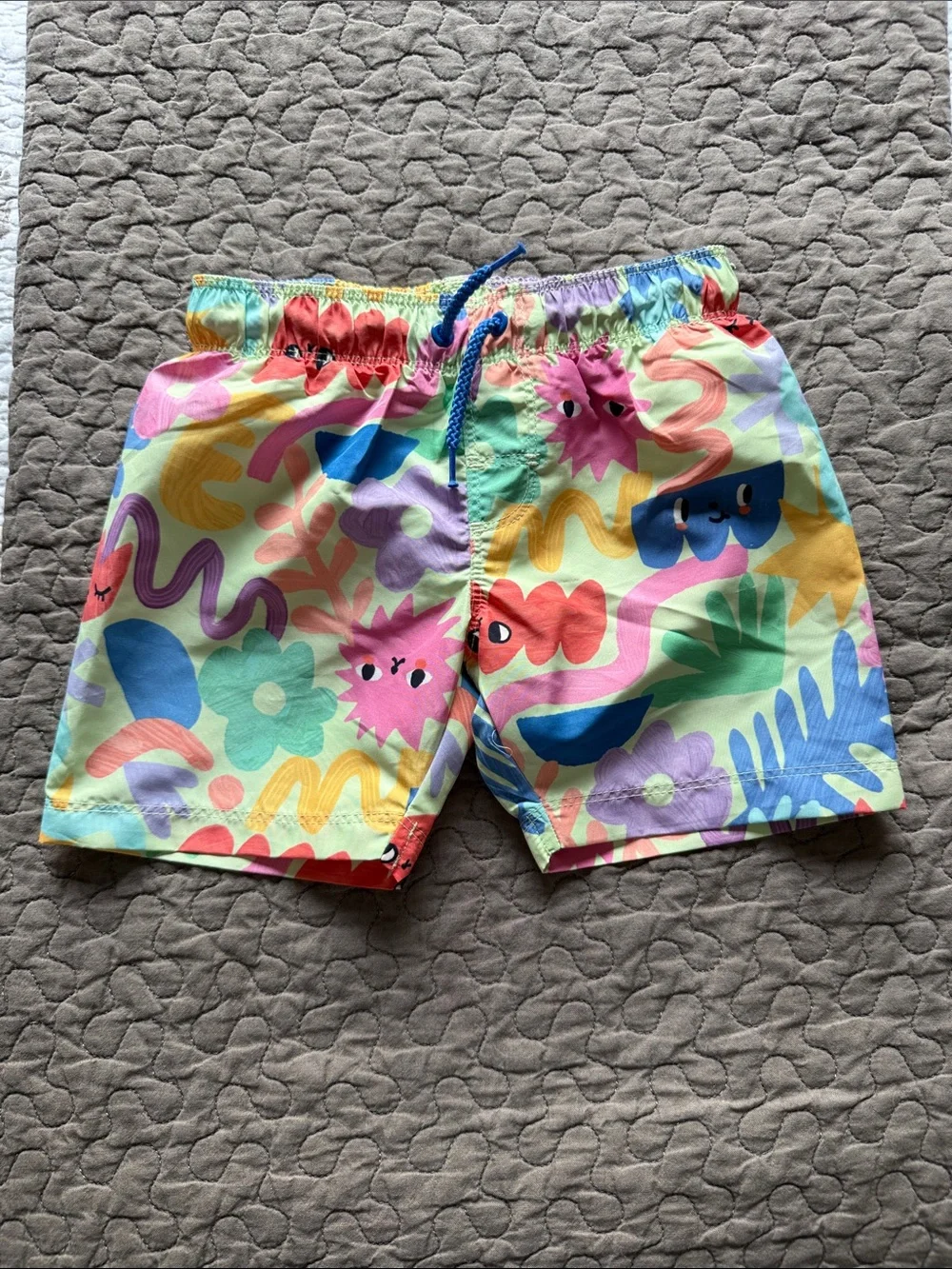 H&M Colorful Kids Swim Trunks in Pastel Yellow with Multicolor Print